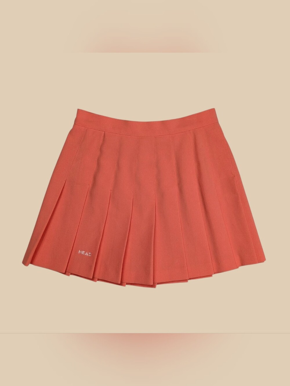 80s HEAD Coral-Orange Pleated Mini Skirt